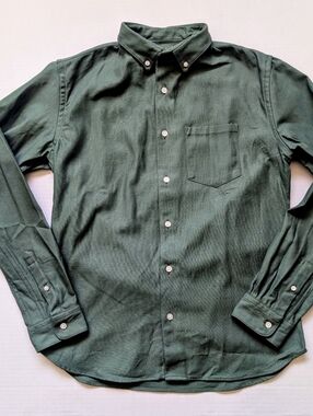 Steven Alan Mens Small Olive Green Cotton Twill Button Down Shirt (S)